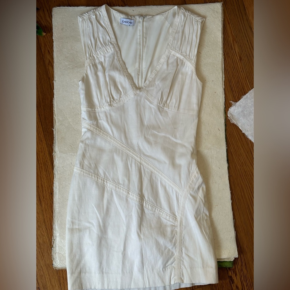 BEBE Cream Crosgrain Mini Dress